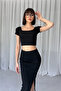 Square Necklace Crop Slit Skirt Suit - 2
