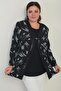 Women's Sleeveless Lycra Blouse Front Stripe Pu Detailed Patterned Crepe Jacket Plus Size 2-Piece Set - 3