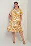 Women's V-Neck Mixed Leaf Pattern Pocket Skirt Ruffle Plus Size Dress - 3