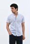 قميص shirtpro قطني بقصّة عادية وأكمام قصيرة وياقة بأزرار باللون الأزرق بنقشة منقوشات - 4