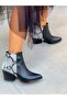 Dalida Black Leather Back Gray Snake Skin Detail 6 cm Heel Dallas Short Boots - 7