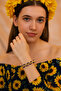 Half Flower Patterned Macrame Bracelet – Navy Blue & Yellow Beaded Bohemian Design (Hand Made) - 2