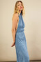 Women's Blue Backless Pleated Maxi Dress Yel221664 - 5