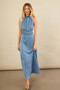Women's Blue Backless Pleated Maxi Dress Yel221664 - 2