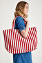 Premium Cotton Woven Women's Colorful Striped Beach Bag / Shoulder Bag - 3