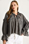 Women's Anthracite Tie-Dye Detailed Balloon Sleeve Casual Seersucker Blouse 252 60282002 - 3