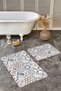 Beige-Blue Patchwork Patterned Vintage 2-Piece Non-Slip Base Washable Bath Mat Set - 5