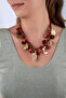 Burgundy Necklace with Fruit Look Stones & Gold Charms
