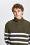 Men's Khaki-ecru Standard Fit Normal Cut High Bato Collar Knitwear Sweater - 4