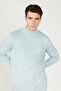 Men's Water Green Standard Fit Regular Cut Half Turtleneck Knitwear Sweater - 4