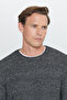 Men's Anthracite-Melange Standard Fit Regular Cut Crew Neck Cotton Knitwear Sweater - 4