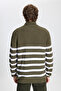 Men's Khaki-ecru Standard Fit Normal Cut High Bato Collar Knitwear Sweater - 5