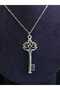 Key Model Double Heart Detail Linear Embroidered Love Symbol Steel Necklace
