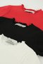 Girl's Ribbed Textured Short-Sleeved T-Shirt, Black, Red, White, Triple Short-Sleeved Cotton T-Shirt - 3