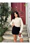 Jacquard Pattern Knit Half Fisherman Balloon Sleeve Crop Sweater - 4