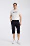 Men's Cotton Linen Bermuda Capri Long Shorts with Elastic Waist Below the Knee - 4