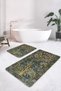 Green Red Floral Classic Vintage 2-Piece Non-Slip Base Washable Bath Mat Set