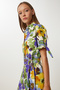 Belted Patterned Woven Shirt Dress Lcr0086 Purple Yellow - 4