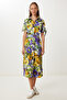 Belted Patterned Woven Shirt Dress Lcr0086 Purple Yellow - 3