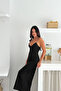 Women's Black Rope Strap V-Neck Maxi Dress - 2