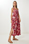 Patterned Summer Midi Poplin Dress Lub0139 Bordo Yellow - 4