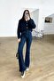 Santaly Dark Blue Non-Fading Lycra High Waist Denim Spanish Leg Jeans - 4