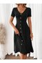Dressify Women’S Fashion Women's Short Sleeve V-Neck Front Buttoned A-Line Woven Dress - 7