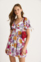 Women's Fuchsia Floral Patterned Bow Detailed Mini Dress 602 60283503 - 4
