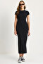 Women's Black Ribbed Knitted Dress 60283500