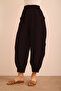 Black Balloon Form Linen Trousers with Elastic Waist and Legs - 4