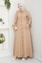 Women's Pocket Detail Buttoned Belted Taupe Linen Dress - 3