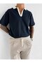 Men's Contrast V-Neck Relax Fit T-Shirt Navy Blue