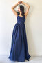 Women's Backless Corset Detail Slit Evening Dress Navy Blue, Red, Baby Blue - 3