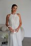 White Rose Detailed Belted Halter Neckline Lined Premium Slim Dress - 5