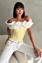 Gathered Madonna Collar Ruffled Stretchy Corded Fabric Slim Fit Stylish Blouse