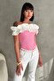 Gathered Madonna Collar Ruffled Stretchy Corded Fabric Slim Fit Stylish Blouse - 7