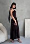 Strapless Slit Stretchy Sandy Fabric Long Maxi Dress with Scarf Detail - 7