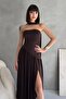 Strapless Slit Stretchy Sandy Fabric Long Maxi Dress with Scarf Detail - 5