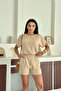 Women's Beige Linen Aerobin Woven Top and Shorts Set - 4