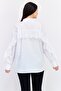 Women Ruffled Neck Long Sleeves Solid Shirt, White - 3