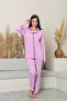 Women's 100% Cotton Piping High Quality Shirt Collar Buttoned Long Sleeve Battal Pajama Set