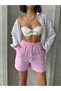 Muslin Beachwear Shorts with Elastic Waist and Waist Tie Detail - 4