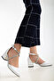 Pointed-Toe Women's Shoes with Closed Back, Open Sides, Crisscross Stone Details, 5 cm Thick Heel
