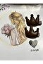 Dd428 Leather Brown Mini Baby Crown Model Hair Clip (Set of 2) - 2