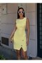 Women's Button Detail Sleeveless Slit Atlas Fabric Dress