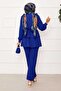 Double Set Cobalt Blue with Flared Ruffle Detail on the Skirt - 4