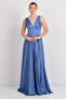 Women's Deep V Neck Tie Back Maxi Evening Dress 7091 Indigo - 4