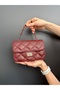 Women's Burgundy Lock Closure Mini Hand and Shoulder Bag - 4