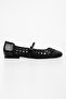 Women's Miela Black Leather Buckle Knitted Ballerinas - 3