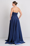 Women Strapless Shiny Satin Fabric Maxi Evening Dress 5785 Navy Blue - 4